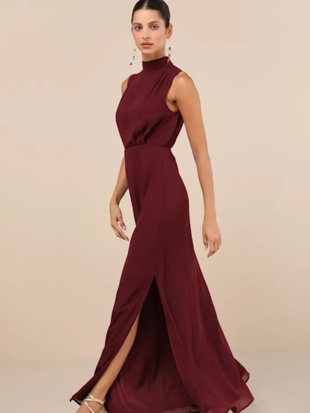 Lulus Sleeveless High-Neck Maxi Dress in Burgundy - Picture 3 of 6